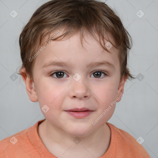 Joyful white child male with short  brown hair and brown eyes