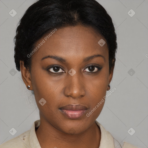 Neutral black young-adult female with short  brown hair and brown eyes