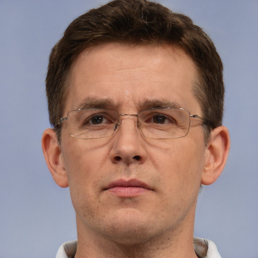 Neutral white adult male with short  brown hair and brown eyes