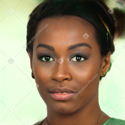 Neutral black young-adult female with short  brown hair and brown eyes