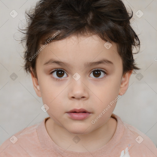 Neutral white child female with short  brown hair and brown eyes