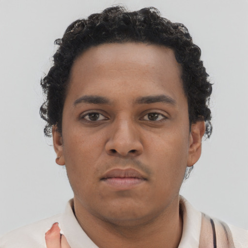 Neutral black young-adult male with short  brown hair and brown eyes