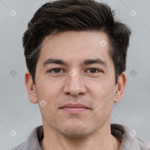 Neutral white adult male with short  brown hair and brown eyes