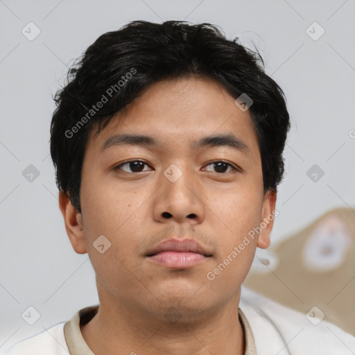 Neutral asian young-adult male with short  brown hair and brown eyes