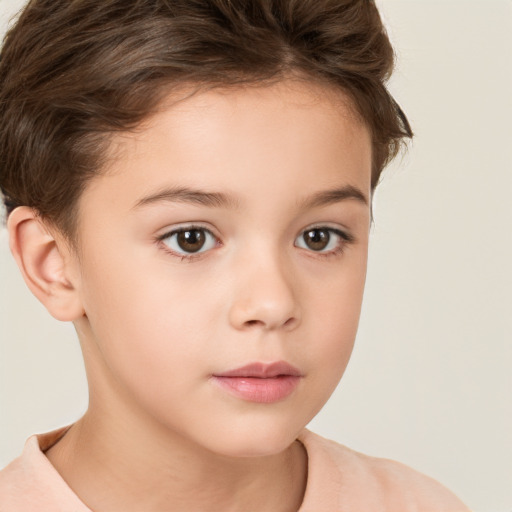 Neutral white child female with short  brown hair and brown eyes