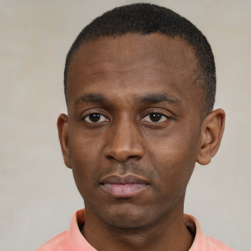 Neutral black young-adult male with short  brown hair and brown eyes