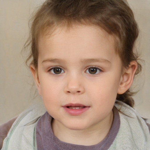 Neutral white child female with short  brown hair and brown eyes