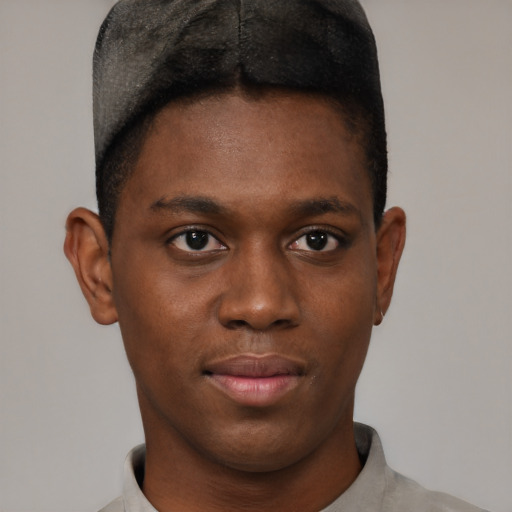 Neutral black young-adult male with short  brown hair and brown eyes