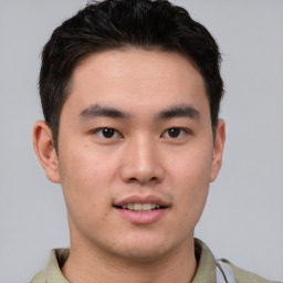 Neutral asian young-adult male with short  brown hair and brown eyes