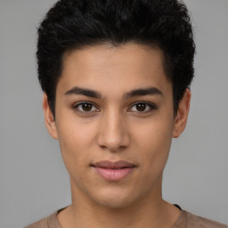Neutral latino young-adult female with short  black hair and brown eyes