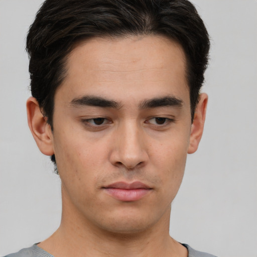 Neutral asian young-adult male with short  brown hair and brown eyes