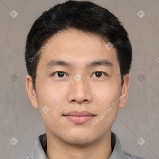 Neutral asian young-adult male with short  brown hair and brown eyes