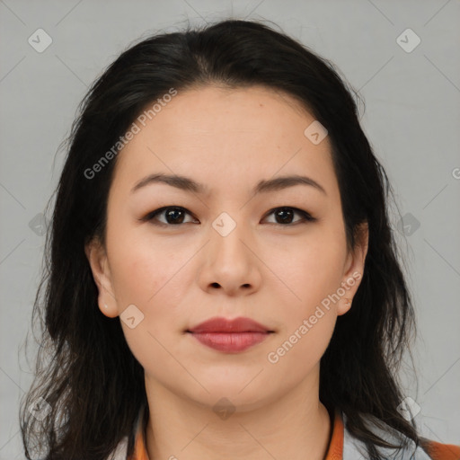 Neutral asian young-adult female with medium  brown hair and brown eyes