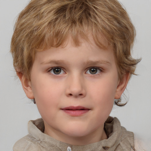 Neutral white child male with short  brown hair and grey eyes