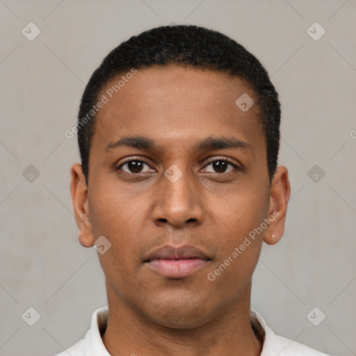 Neutral black young-adult male with short  brown hair and brown eyes