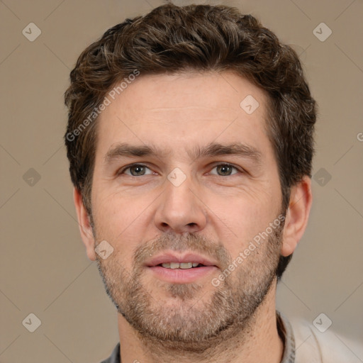 Neutral white adult male with short  brown hair and brown eyes