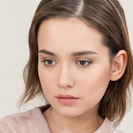 Neutral white child female with medium  brown hair and brown eyes