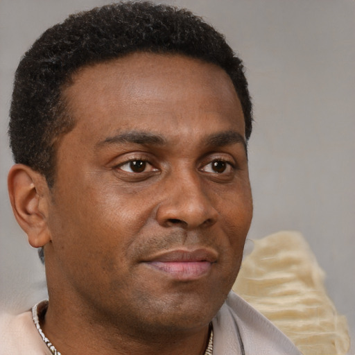 Neutral black young-adult male with short  brown hair and brown eyes