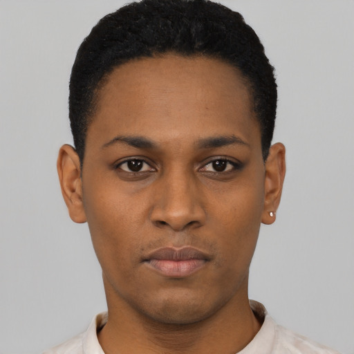 Neutral latino young-adult female with short  black hair and brown eyes