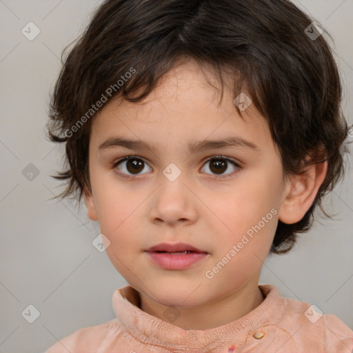 Neutral white child female with medium  brown hair and brown eyes