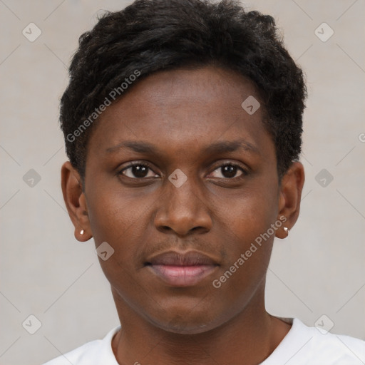 Neutral black young-adult female with short  brown hair and brown eyes