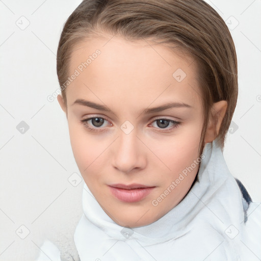 Neutral white child female with medium  brown hair and brown eyes