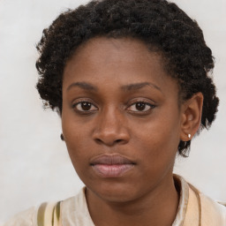 Neutral black young-adult female with short  brown hair and brown eyes