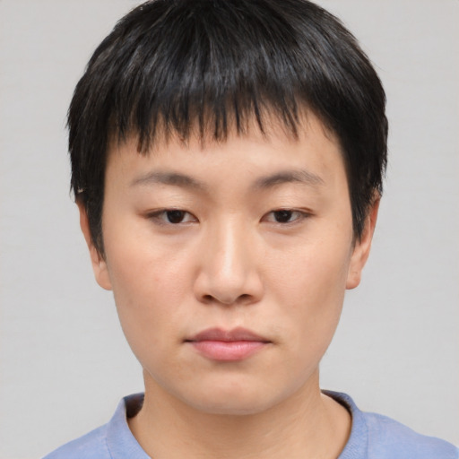 Neutral asian young-adult male with short  black hair and brown eyes