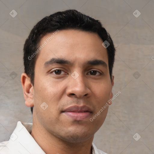Neutral asian young-adult male with short  brown hair and brown eyes
