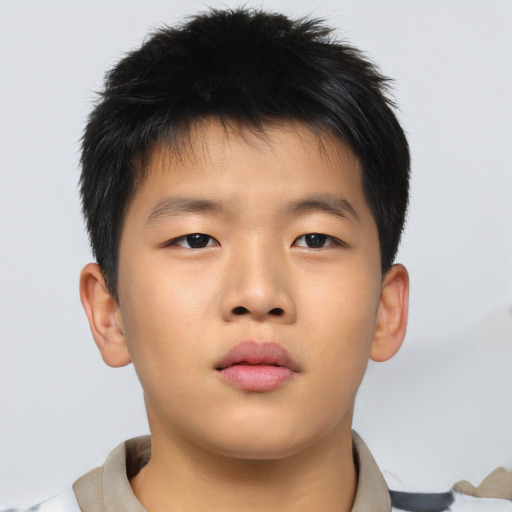 Neutral asian child male with short  brown hair and brown eyes