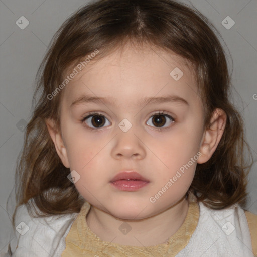 Neutral white child female with medium  brown hair and brown eyes