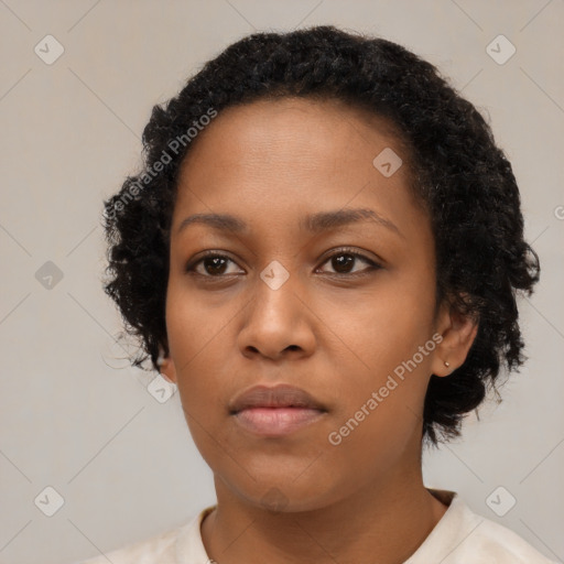 Neutral black young-adult female with short  black hair and brown eyes