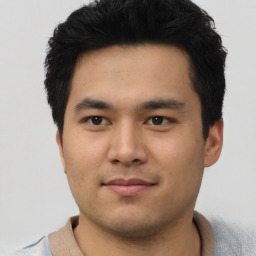 Neutral asian young-adult male with short  black hair and brown eyes