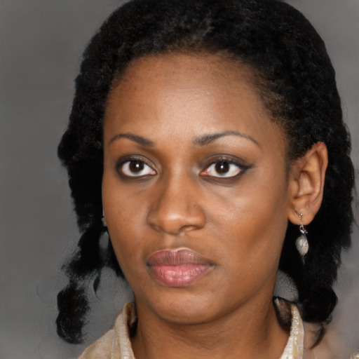 Neutral black young-adult female with long  black hair and brown eyes