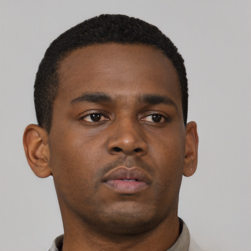Neutral black young-adult male with short  brown hair and brown eyes