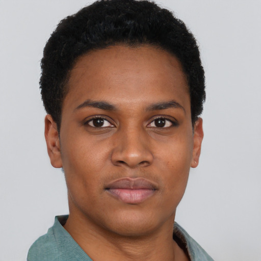 Neutral black young-adult male with short  brown hair and brown eyes