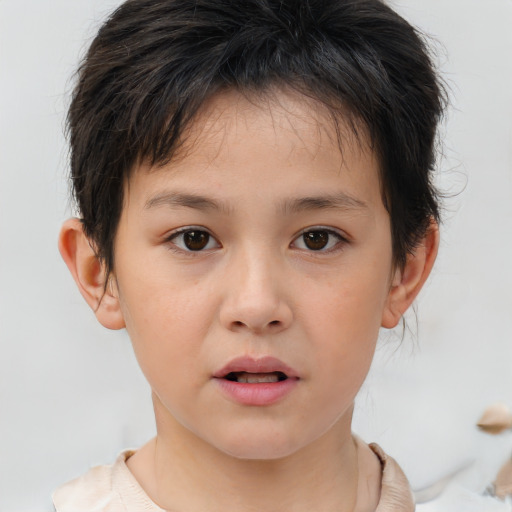 Neutral white child female with short  brown hair and brown eyes