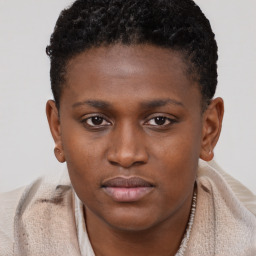 Neutral black young-adult female with short  brown hair and brown eyes