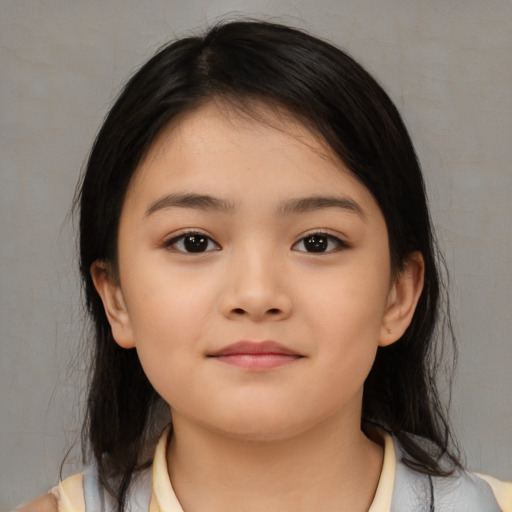 Neutral asian child female with medium  brown hair and brown eyes