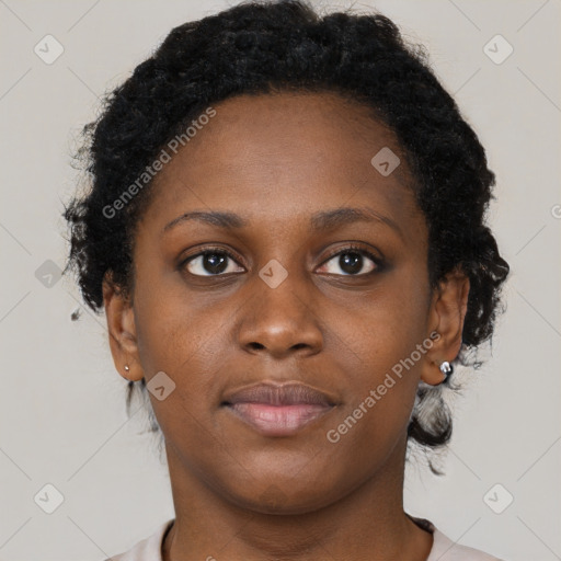 Neutral black young-adult female with short  brown hair and brown eyes