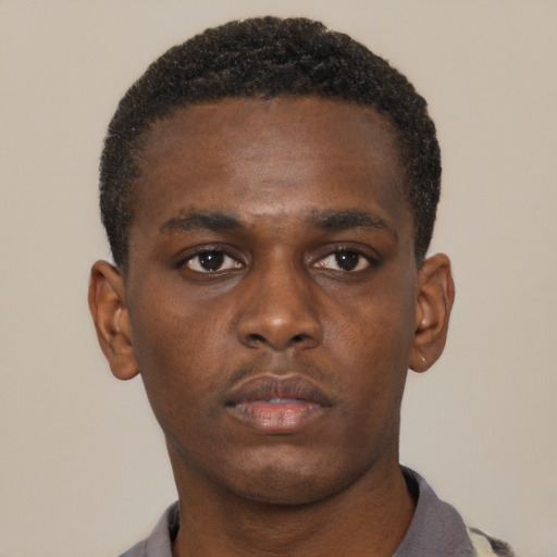 Neutral black young-adult male with short  brown hair and brown eyes