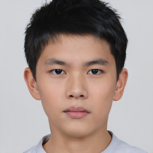Neutral asian young-adult male with short  brown hair and brown eyes