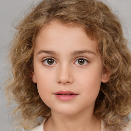 Neutral white child female with medium  brown hair and brown eyes