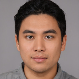 Neutral asian young-adult male with short  black hair and brown eyes