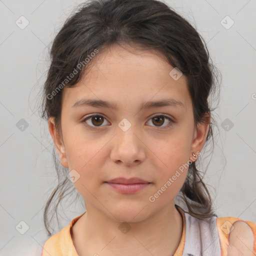 Neutral white child female with medium  brown hair and brown eyes