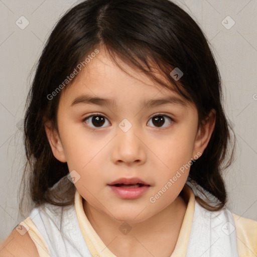 Neutral white child female with medium  brown hair and brown eyes