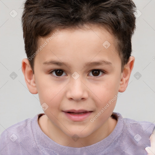 Joyful white child male with short  brown hair and brown eyes