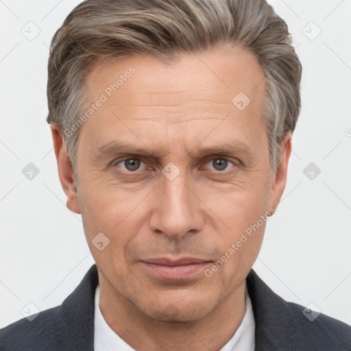 Neutral white adult male with short  brown hair and brown eyes