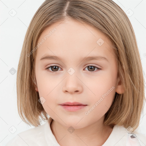 Neutral white child female with medium  brown hair and brown eyes