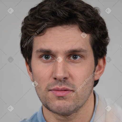 Neutral white adult male with short  brown hair and brown eyes